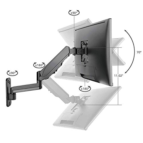 Siig Aluminum Single Arm Gas Spring Monitor Wall Mount - Heavy Duty Hold 17" To 32" Screens, Up To 19.8 Lbs, Vesa 75X75 Or 100X100 (Ce-Mt2L12-S1) #TOP3