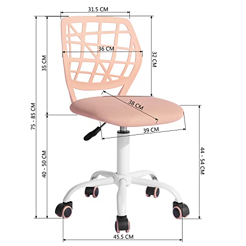 FurnitureR Kompakter Klassenstuhl, ergonomischer Sitz für Schule, Rückenlehne aus atmungsaktivem Netzgewebe, höhenverstellbar, vielseitiger Stuhl für Lehrer, leicht zu verschieben, um 360 °, Rosa
