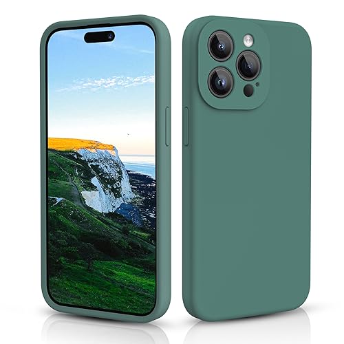 CALOOP Slim-Fit for iPhone 15 Pro Case,Skin Soft Liquid Silicone,Sturdy Hard Frame Shockproof Cover with Anti-Scratch Microfiber Lining,Full Protection for Screen and Camera Lens 6.1 inch(Pine Green)
