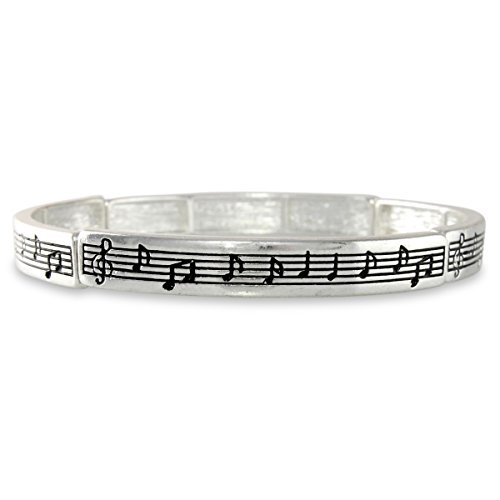 Heirloom Finds Music Note Treble Clef Polished Silver Tone Musician Stretch Bracelet