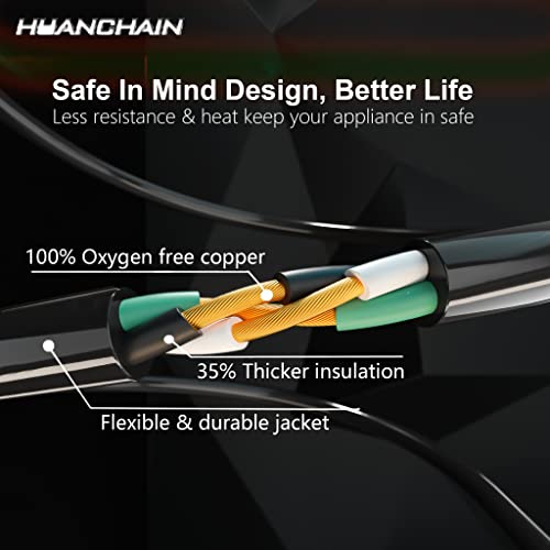Image of HUANCHAIN 100 FT 16 Gauge Black Indoor Outdoor Extension Cord Waterproof, Flexible Cold Weather 3 Prong Electric Cord Outside, 10A 1250W 125V 16AWG SJTW, ETL Listed (Pack of 2)