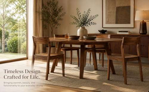 Image of Genuine Decor Set of 2 Rosewood Dining Chairs - Rustic Teak Brown Finish, Solid Wood, No Cushion, Perfect for Dining Room (Cushion)