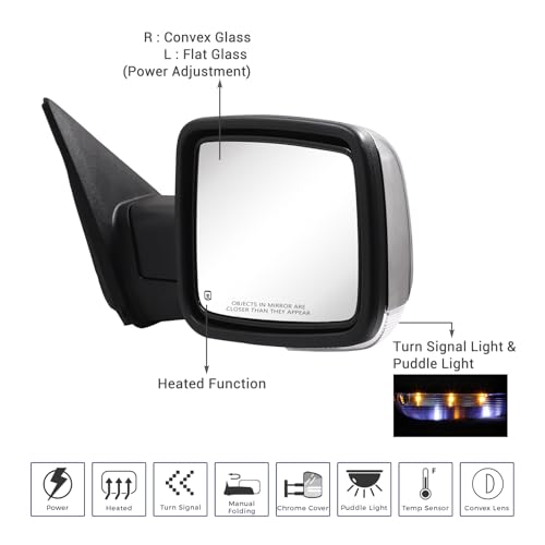 Sanooer ‎HF-CD8609-P Side Mirror Compatible With Towing Mirror 2009-2018 Dodge Ram 1500 2010-2018 Dodge Ram 2500 3500 4500 5500 thumb #1