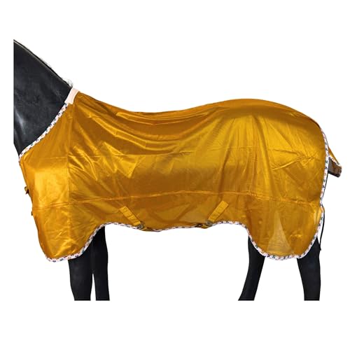 Image of BARN & STABLE Breathable and UV Protective Tear-Resistant Mesh Horse Fly Sheet Comfy Equine Summer Sheet with Removable Web Leg Straps (Golden Glow, 75 in)