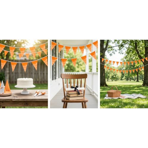Image of 40M /130FT Macaroon Orange Triangle Pennant Banner Flag Metallic Fabric Bunting Garland for Christmas Graduation Anniversary Birthday Engagement Wedding Anniversary Casino Party Decorations Supplies