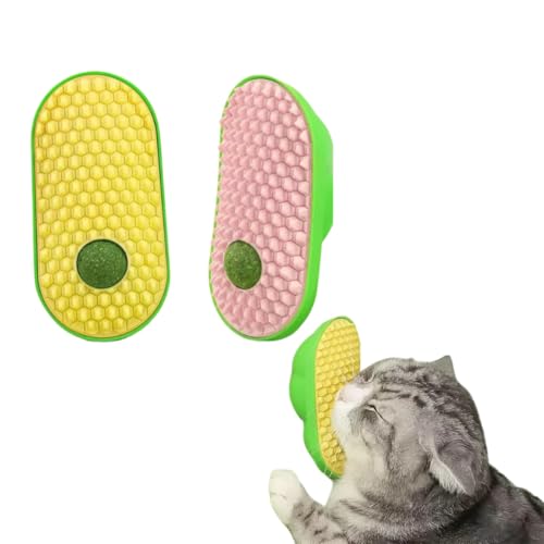 ONLYmiu miu 2Packs Self Grooming Tool with Catnip, Wall Corner Scratcher, Massage Brush for Long & Short Fur Cats and Puppies