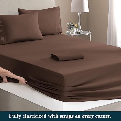 Image of Mocassi Luxury 6-Piece Sheet Set, Ultra Soft 1800 Premium Hotel Quality Microfiber Sheet Set, Fits Mattresses Up to 18 to 24 Inches Extra Deep Pocket - Breathable and Secure Fit, Cal King, Brown