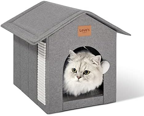 Outdoor Katzenhaus Wasserdicht & Winterfest – Faltbar, Mit Plüschkissen, Größe M/Grau