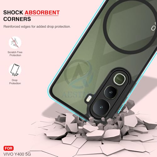 Image of AESTMO Vivo Y400 5G Back Cover | 360 Protection | Crystal Clear Hard Back Transparent | Compatible with MagSafe Accessories for Vivo Y400 5G (PC+TPU, Black Bumper)
