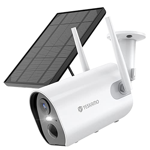 YESKAMO Solar Security Camera Outdoor Wireless, 2K Rechargeable Battery Operated WiFi CCTV Camera, Wireless Camera with 150 Days’ Battery Life, 2 Way Talk, Night Vision, Motion Detection, Siren