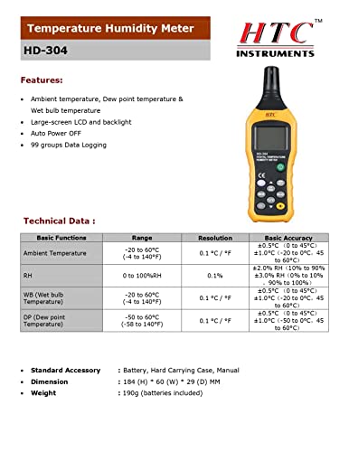 Image of HTC HD-304 Humidity /Dew Point /Wet Bulb Temperature Meter , Multicolour.