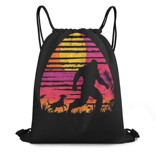 Waterproof Full Moon Sasquatch Black Pull String Sport Bags, Large Capacity Drawstring Backpack, Gym Bag for Swim Beach Travel Hiking