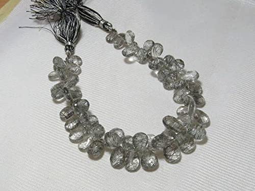 Quartz rutilé noir facetté en poire de 7x10-7x14 mm pour création de bijoux DIY