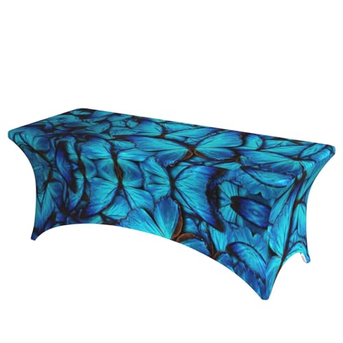 Nappe rectangulaire lavable polyester imprimé papillon bleu table - 2