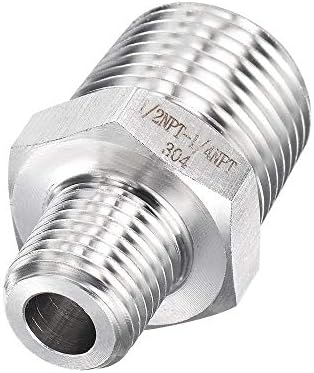 sourcing map 304 Stainless Steel Pipe Fitting Reducer Adapter 1/2" NPT Male x 1/4" NPT Male for Water Oil Air Pressure Gauge Temp Sensor, Pack of 2