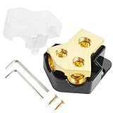 kksurty 2 Way 12V Power Distribution Block Car Audio Amp Splitter 0/2/4 Gauge Input 4/6/8 Gauge Out Ground Distribution Block for Automotive Car Truck Boat Marine, 1PC