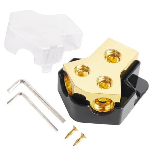 kksurty 2 Way 12V Power Distribution Block Car Audio Amp Splitter 0/2/4 Gauge Input 4/6/8 Gauge Out Ground Distribution Block for Automotive Car Truck Boat Marine, 1PC