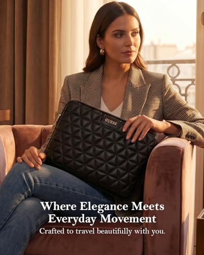 Image of CG MOBILE Guess 13-Inch Laptop Sleeve Case Official Licensed Grained Quilted 4G PU Leather | Stylish Protective Laptop /MacBook Bag for Men & Women - Black