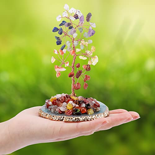 2PCS, Natural Crystal Tree with Widen Gems Agate Base, Healing Crystal Tumble Stone Tree of Life, 7 Chakra Gemstone Tree - Image 2