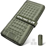Flaow Isomatte Camping, 14CM Verbreitert und verdickt Aufblasbare Matratze mit Eingebauter Fußpresse Pumpe & Kissen, Wasserdicht, Anti-Ripstop Schlafmatte für Wandern, Strand, Reisen, Zelt(Grün)