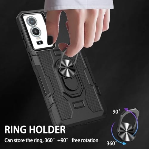 Coque Vivo Y76 5G noire antichoc avec anneau support rotatif en PC rigide