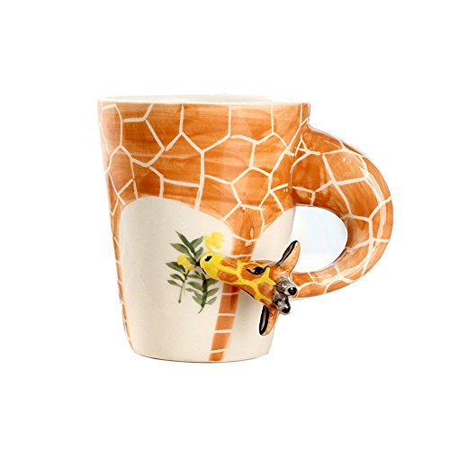 Glovion® Lifelike Cartoon Hand-Painted Ceramic Cups Novelty Mug (Include Smile Spoon)(Giraffe Style) #TOP1