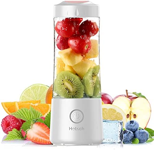 Portable Blender USB Rechargeable, Hotsch Personal Size Blender for Shakes and Smoothies, Strong Cutting Power with Six Blades, 13.5Oz Juicer Cup for Sports, Travel