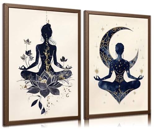 QGJQCFY 2Pcs Celestial Yoga Lotus Moon Canvas Wall Art