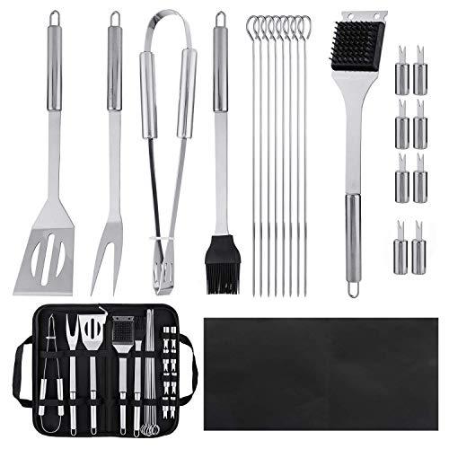 Prakal 20PCS BBQ Grill Tools Set – Extra Thick Stainless Steel Fork, Spatula, Tongs& Cleaning Brush – Complete Barbecue Grilling Utensils Set in Aluminum Storage Case – Perfect Grilling Set Gift