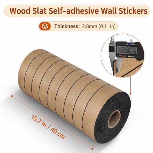 Image of Peel and Stick Wood Slat Wall Panels, Yellow Wood, 118 x 15.7 in | 2.8mm 3D Flexible Wood Panel, Flexible Wall Panels, Faux Wood for Bedroom, TV Wall & Office