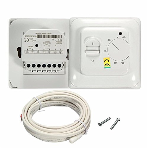 Preisvergleich Produktbild Thermostat Fussbodenheizung Unterputz, Zimmer Fußbodenheizung Klimaanlage Thermostat Temperatur Kontrollschalter 16 A 230 V weiß Unterbodenheiztemperaturregler Boden-Sensor