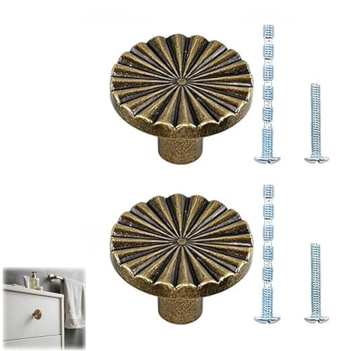Lagomloot Tiradores de puerta de armario retro, pomos de aleación de zinc con tornillos, acabado de bronce vintage para armario de cocina, tocador, paquete de 2
