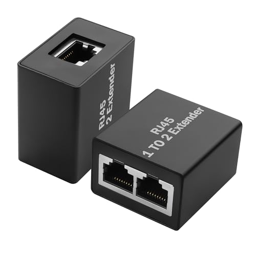 YACSEJAO 2 Pcs 1 to 2 Ethernet Splitter Adapter RJ45 Network Extender Splitter Female to Double Female LAN Socket Connector for Cat5e/Cat6/Cat8 (Please Use in Pairs)