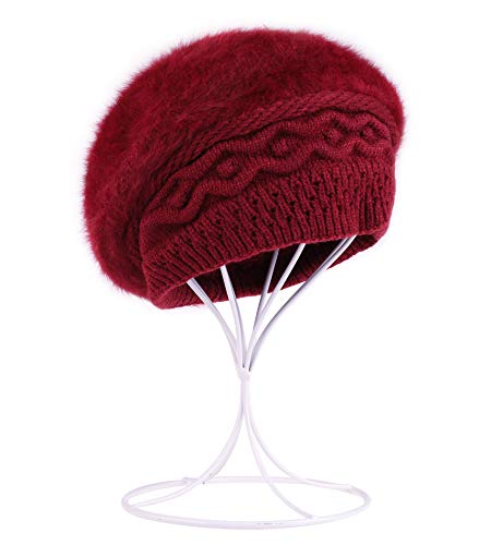 Superora Beanie Hat for Ladies Double Layer Fleece Line Winter Rib Knit HatsBeret Hat French Cap Vintage Knitted Braided Crochet Chic Light Weight Vintage Pretty Classic