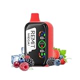 【正規品】Remit Mega 使い捨て電子タバコ 18000パフ 大容量 メッシュコイル搭載 バッテリー＆リキッド残量表示 Type-C充電 |MTL RDLデュアル吸引モードニコチン・タバコ0 携帯便利 (Frozen Mixed Berry ice)