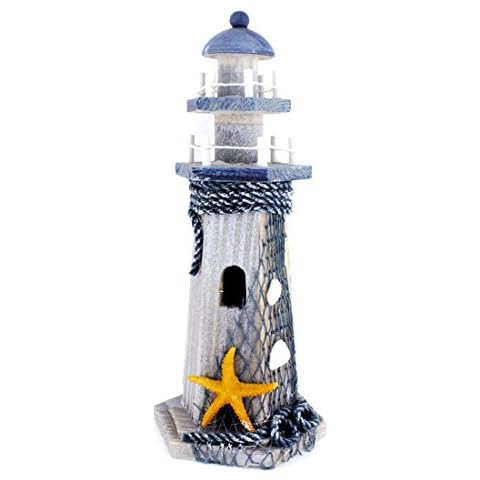Chaomian Home Ornaments Starfish Wooden Lighthouse 10.6" High Nautical Themed Rooms Lighthouse Cover