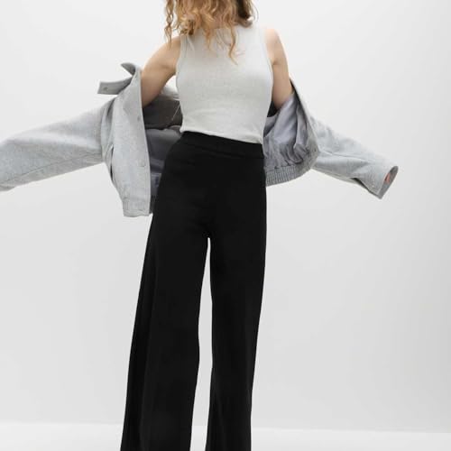 Image of Marks & Spencer Solid Black Viscose Womens Wide Leg Jersey Stretch Trousers