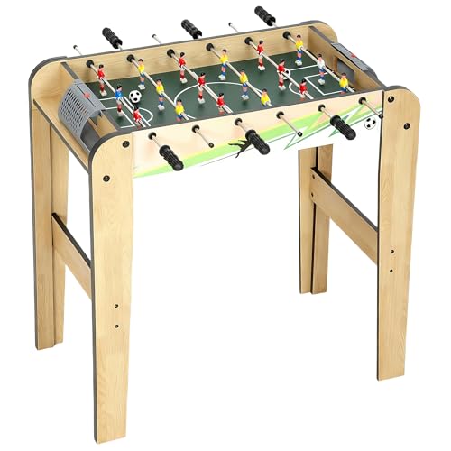 SPORTNOW Futbolín para Niños de Madera, Mesa de Futbolín con 2 Marcadores, 6 Asas, 18 Jugadores, 6 Barras y 2 Bolas, Regalo para Adultos, Familias, Fiestas, 75x66x75 cm, Natural