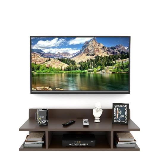 Image of Engineered Wood Set Top Box Stand | Wall Mounted TV Unit Shelf for Router, WiFi, DVD, Gaming Console | Sturdy & Space Saving TV Accessory Organizer (Brown, 50 x 20 x 15 cm) (Brown)