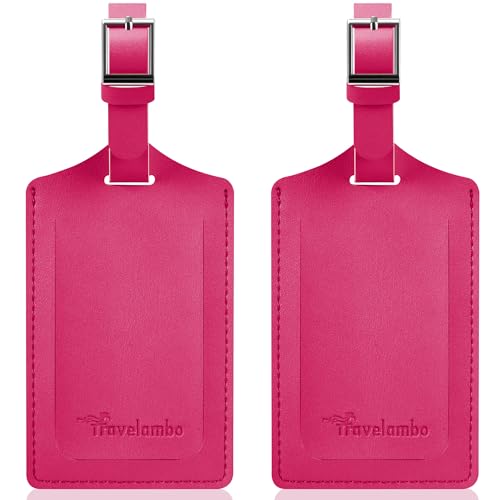Travelambo Luggage Tags for Suitcases Faux Leather Privacy Protection 2 Pack Bag Tags Travel Accessories Essential Rose Red