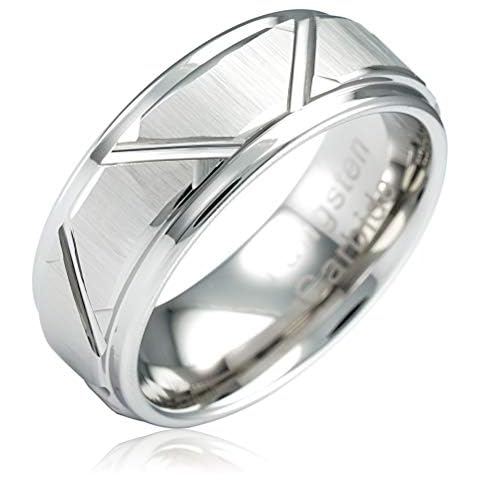 100S JEWELRY White Gold Tungsten Wedding Band Cover