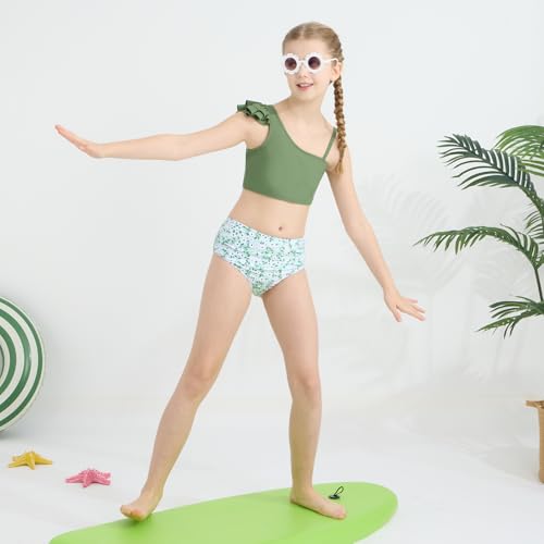 Girls Swimsuit Bikini Set 3 Piece Ruffle Adjustable Strap Kids Bathing Suit with Cover Up Skirt 7-14T2