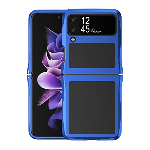 XGY Galaxy Z Flip 3 5G Case, Galaxy Z Flip 3 Metal Case, Aluminum Shockproof Bumper Frame Case Silicone Military Heavy Duty Hard Case for Samsung Galaxy Z Flip 3 5G 2021 (Blue)
