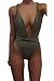 Kisscy Women's Deep V Neck Twisted Straps One Piece Monokini Swimsuit Army Green M