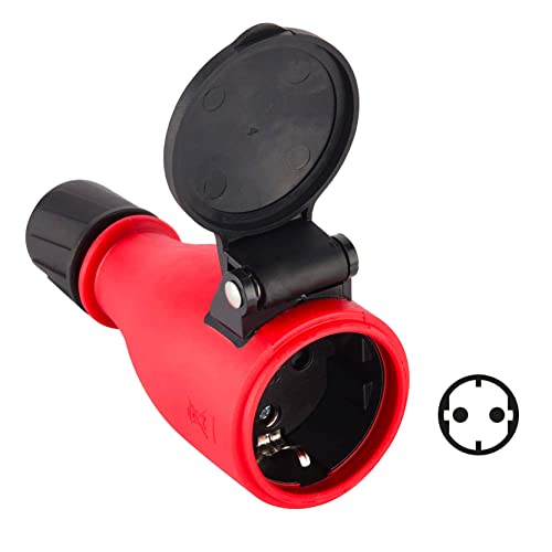 Electraline 92383 Packung mit 1 Gummi-Stecker + 1 Schuko-Steckdose IP54, mit automatischer Federabdeckung für den Freihandbetrieb, Rot/Schwarz - Image 3