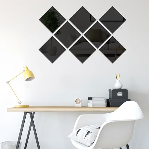 Image of 5 Pcs 8 x8 Inch Black Acrylic Mirror Sheet, 1 /8 Inch Thick Opaque Glossy Mirror, Plexiglass Mirror Sheets with Protective Film, Rigid Mirror Acrylic Sheets for Sawing, DIY, Laser Cutting and Engraving