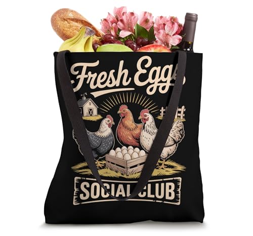 Bolsa tote divertida de granja de gallinas y huevos frescos Fresh Eggs Social Club miniatura 4