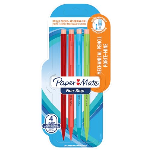 Paper Mate Non-Stop Porte-mine | 0,7 mm | Couleurs Assorties| Lot de 4