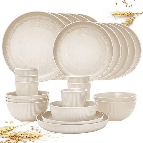 Wheat Straw Dinnerware Sets for 6, Osonm 24PCS Unbreakable Reusable Plastic Plates Bowls Cups Set, Dishwasher Microwave Safe Dishes Set for Kitchen, Dorm, Camping, RV, Picnic (Beige) Wheat Straw Dinnerware Sets for 6, Osonm 24PCS Unbreakable Reusable Plastic Plates Bowls Cups Set, Dishwasher Microwave Safe Dishes Set for Kitchen, Dorm, Camping, RV, Picnic (Beige)