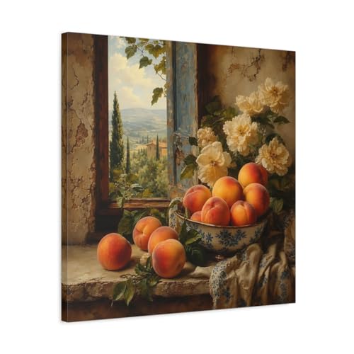 Tableau de pêches décoration cuisine rétro grand format carré 60x60 pour mur salon